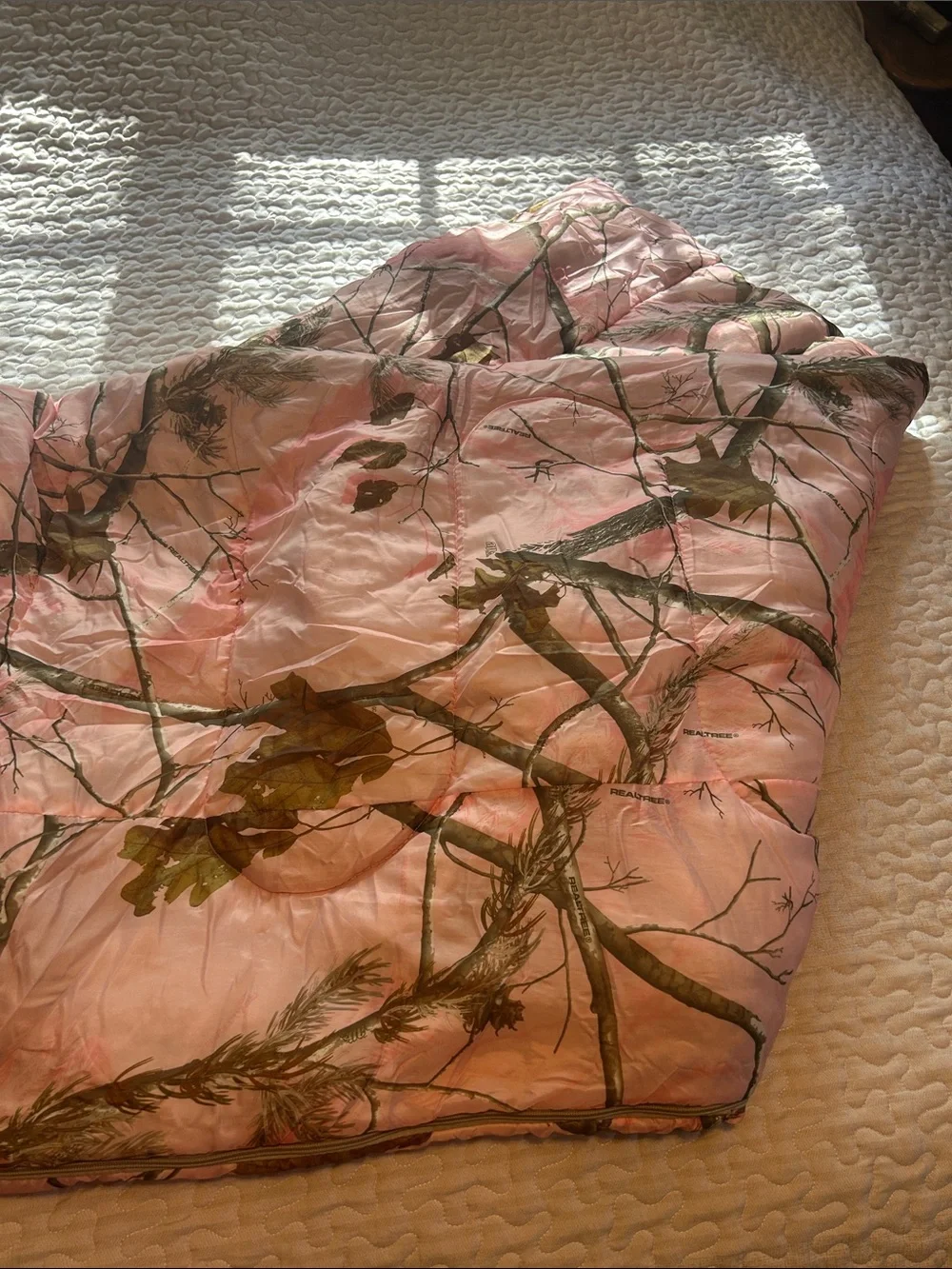 Realtree Pink, Brown, Green Camouflage Camping Sleeping Bag.